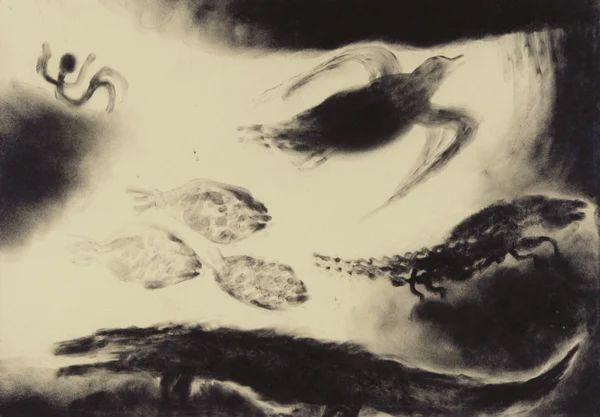 Miriam Cahn — Triptychon. Tiere, ca. 1980