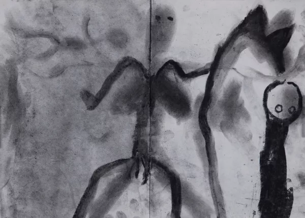Miriam Cahn — 2 Seiten - L.I.S. (Lesen in Staub), 1985