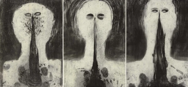 Miriam Cahn — Triptychon. L.I.S. unklar, 1990