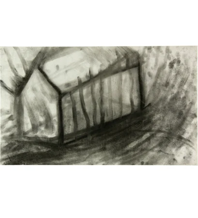 Miriam Cahn — Serie mit Haus und Wagen am Anfang — Galerie Kornfeld