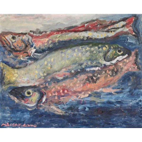 Miro Carcano — Stillleben mit drei Fischen.