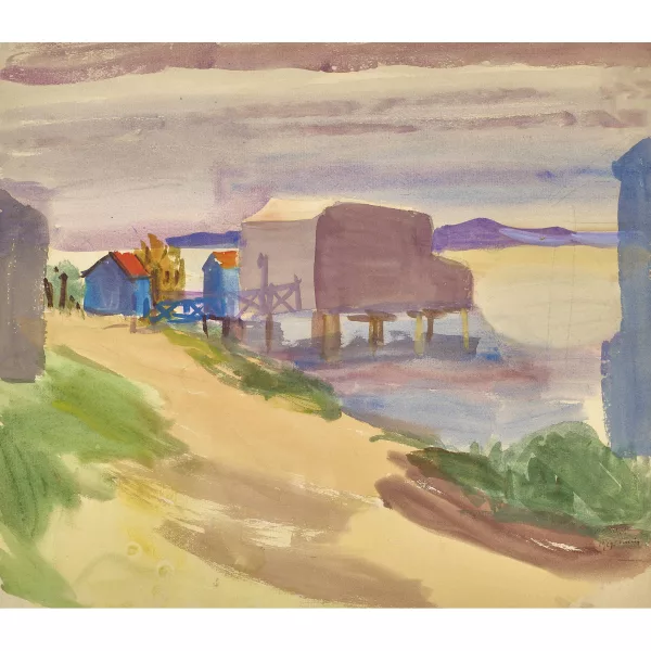 Moilliet, Louis René — "Strandstrasse mit Badehäusern in Tunesien".