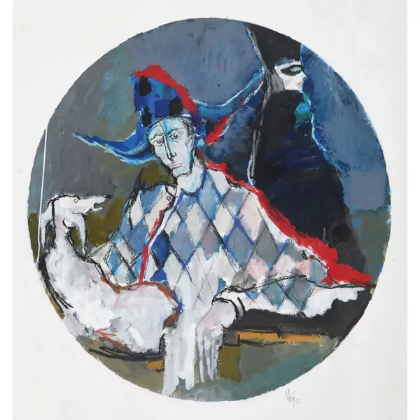 Harlekin mit Hund