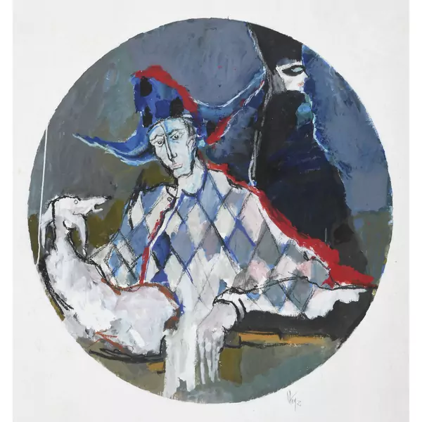 Harlekin mit Hund
