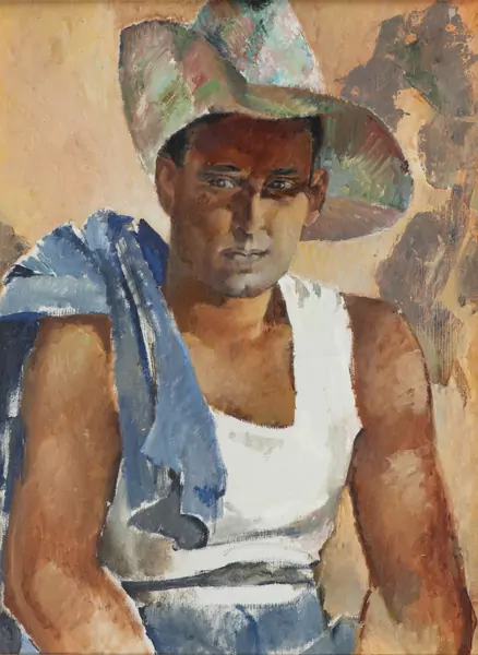 Nanette GENOUD (1907-1987), "Portrait d'homme au chapeau", huile sur toile — DognyAuction