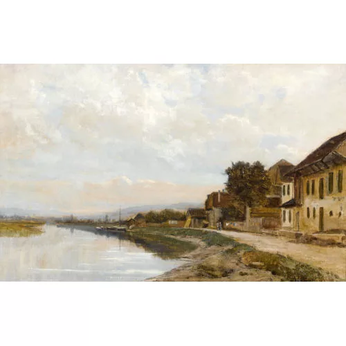 Nathanaël Lemaitre — Flussuferpartie mit Häusern.