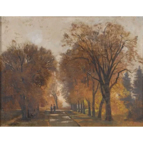 Nathanaël Lemaitre — Herbstliche Parkallee mit einem Paar.