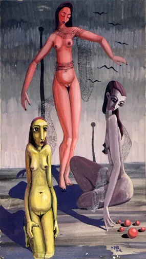 Netton Bosson — Trois femmes et corbeaux, 1949
