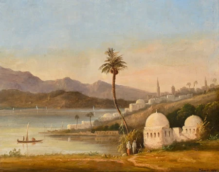 Paysage orientaliste animé