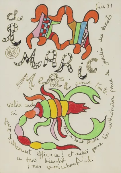 Niki de Saint Phalle — Lettre de remerciement avec dessin