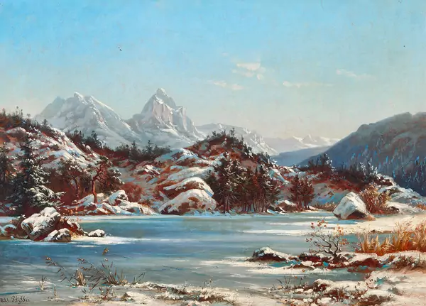 «Landschaft mit den Mythen (Der blaue Weiher, Goldau Winterbild)» – 1887 – Niklaus Pfyffer