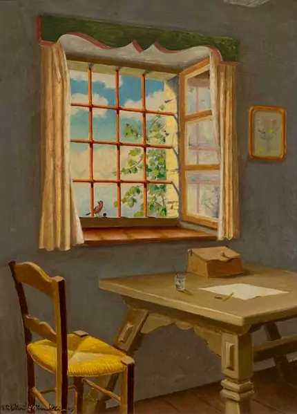 NIKLAUS STOECKLIN — Interior with a view from the window. 1945. — Koller Auktionen