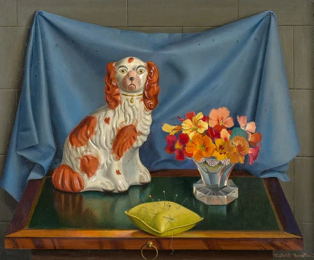Staffordshire-Hund mit Nähkissen, 1932