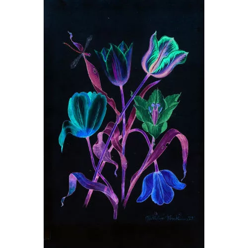 Niklaus Stoecklin — Stillleben mit Lilien, Tulpen und Libelle.