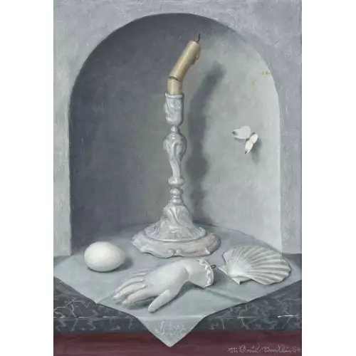Vanitas-Stillleben mit Kerze und Objekten