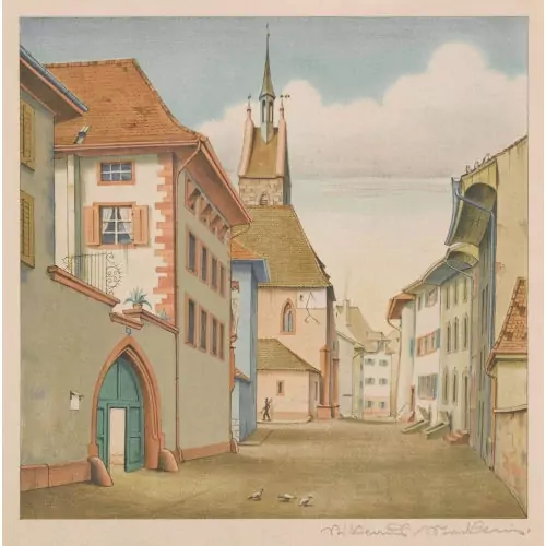 Altbasler Gassenpartie mit Kirche