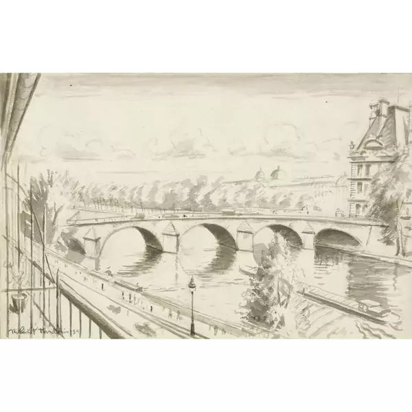 Niklaus Stoecklin — Pont Royal in Paris mit einem Pavillon des Louvre — Galerie Kornfeld