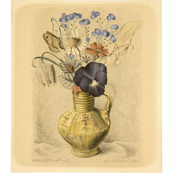 Niklaus Stoecklin — Blumen in Vase, mit Schmetterling — Galerie Kornfeld