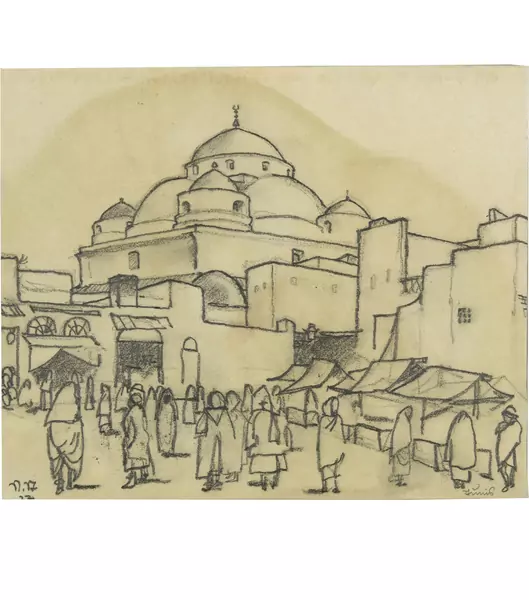 Niklaus Stoecklin — Place Bab Souika mit Sidi Mahrez Moschee in Tunis — Galerie Kornfeld
