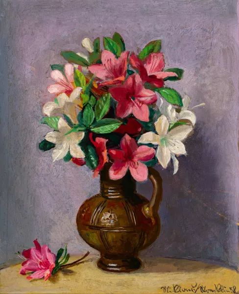Stillleben mit Lilien in Vase. 1958