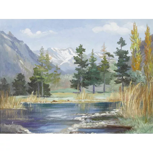 Olga Derendinger-Roux — Seeuferpartie mit Harder-Kette und Brienzer Rothorn.