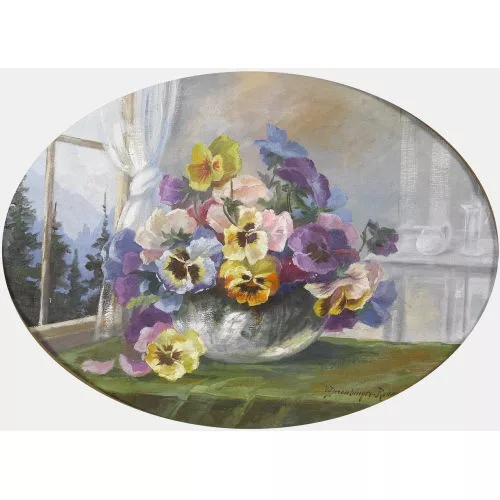 Olga Derendinger-Roux — Stiefmütterchen in Glasvase.