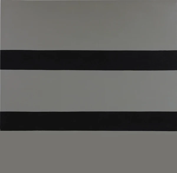 Olivier Mosset — Ohne Titel (2 schwarze Bänder auf grünlichem Hintergrund), 1986