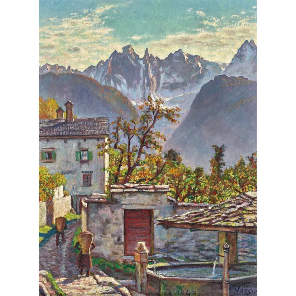 Oscar Nussio — "Dorfbrunnen in Soglio".