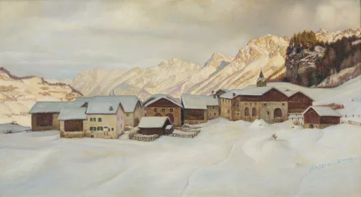 Oscar Nussio — Sur En (Ardez) im Winter, 1922