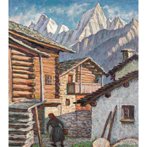 Oscar Nussio — Bergeller Alpenpartie mit Piz Cengalo und Piz Badile.