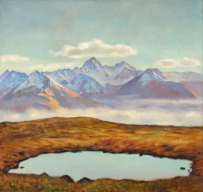 Oscar Nussio — Seelein am Piz Cotschen (Ardez) mit Piz Sursass - Nuna - Macun, 1935