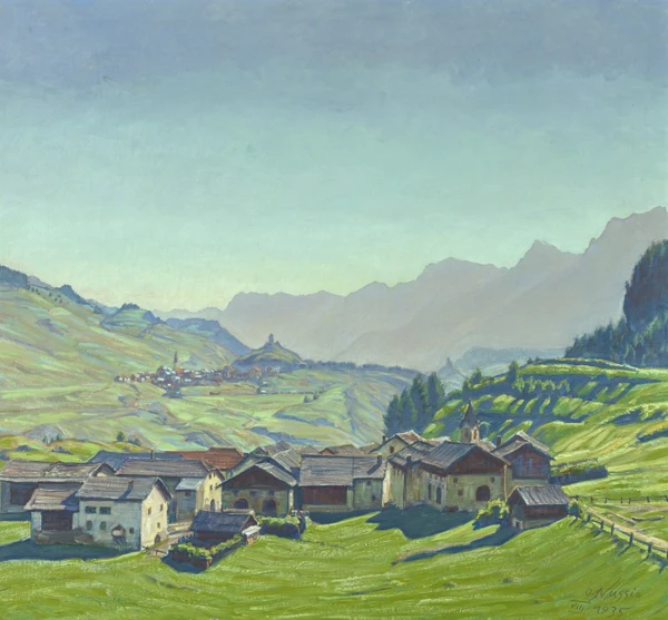 Oscar Nussio — Sur En mit Blick auf Ardez und Schloss Tarasp, 1935