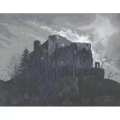 Oskar Binz — Winteransicht einer Burgruine im Solothurner Jura.