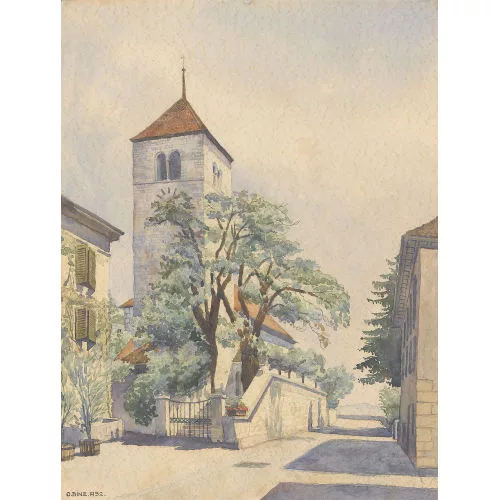 Oskar Binz — Sommerliche Ansicht der Kirche von Twann.