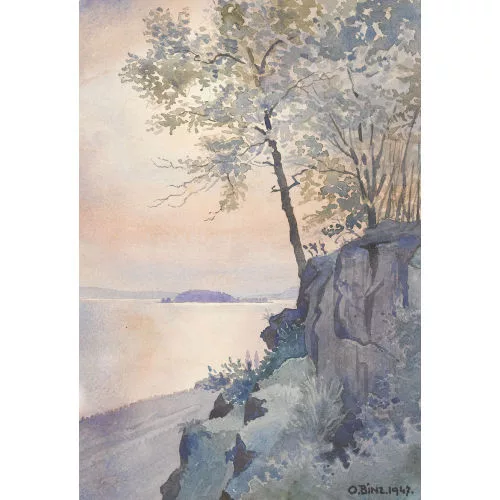 Oskar Binz — Bielersee mit St. Petersinsel.