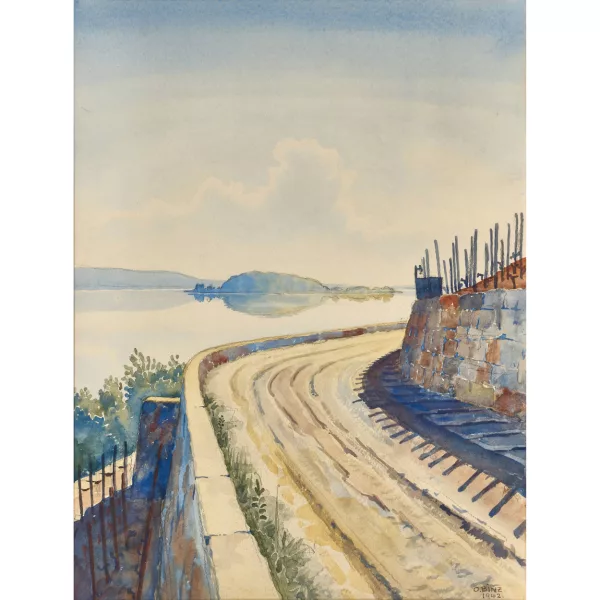 Oskar Binz — Strassenpartie mit Blick auf die St. Petersinsel.