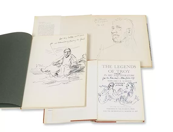 Oskar Kokoschka — 8 Bücher mit Widmung und Zeichnung. Mit 3 Beigaben