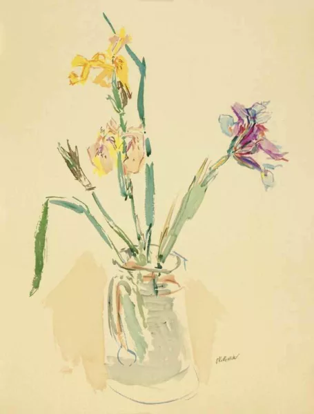 Oskar Kokoschka — Gelbe und violette Iris, 1980