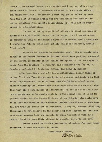 Oskar Kokoschka — 1 masch. Brief m. U. o. J.