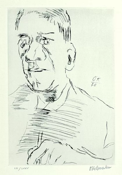 Oskar Kokoschka — 2 Bll.: Selbstbildnis mit Radiernadel