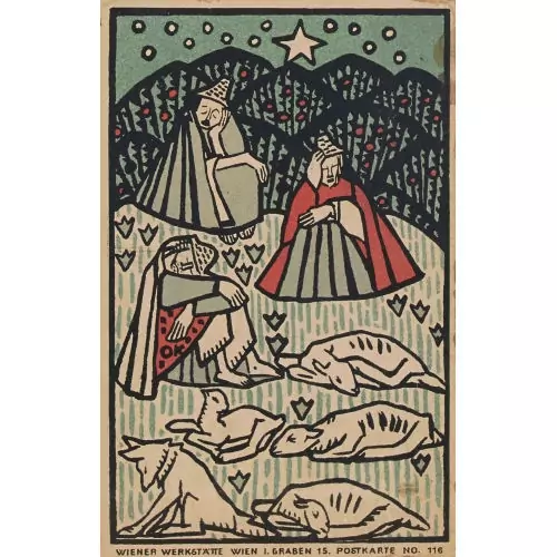 "Drei Hirten, Hund und Schafe"