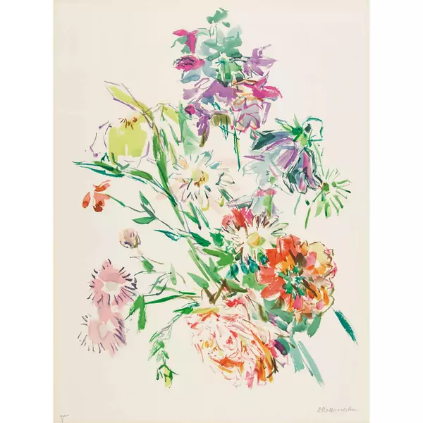 "Sommerblume mit Iris und Pfingstrose"