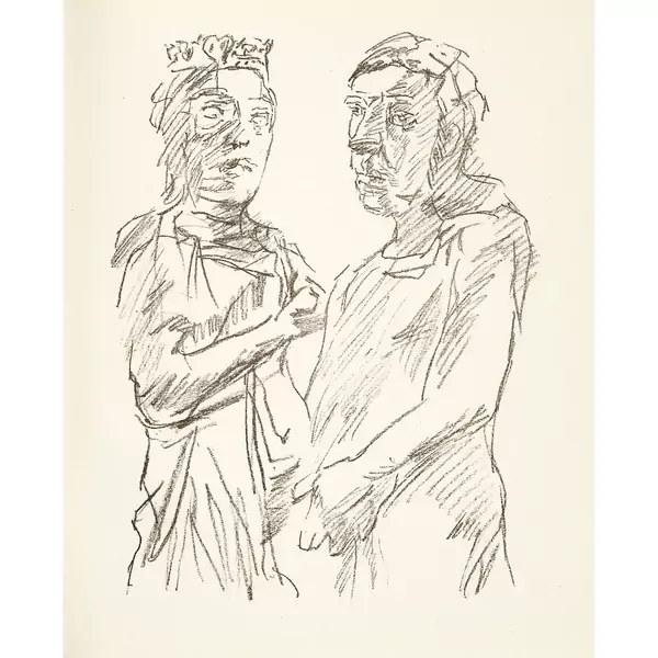 Oskar Kokoschka — Werner Egk. Irische Legende. Text zu einer Oper. Mit 5 Originallithographien von Oskar Kokoschka Freiburg im Breisgau, Verlagsanstalt Klemm, Erich Seemann, [1955] — Galerie Kornfeld
