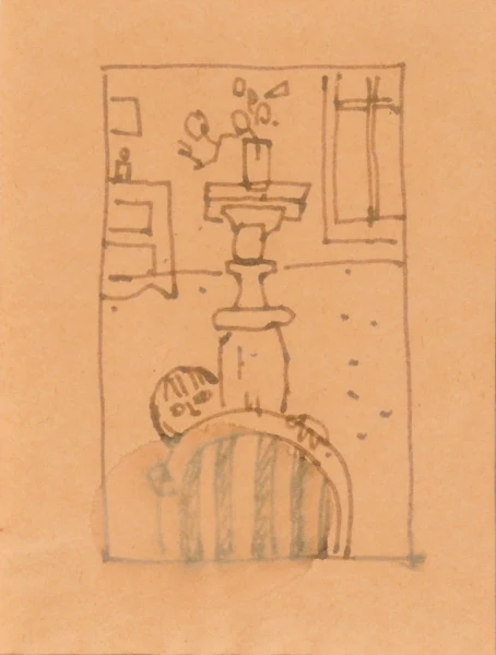 Otto Abt — 3 Zeichnungen: Siphonflasche; Atelier; Intérieur mit Kind, je um 1964