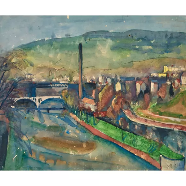 Ansicht einer Stadt am Fluss