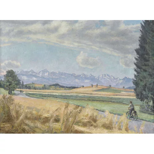 Otto Braschler — "Kornfelder und Berner Alpen".