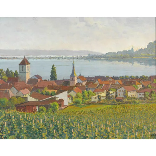 Otto Clénin — Ansicht von La Neuveville mit Bielersee.