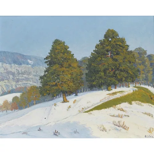 Otto Clénin — Schneebedeckte Landschaft im Jura.