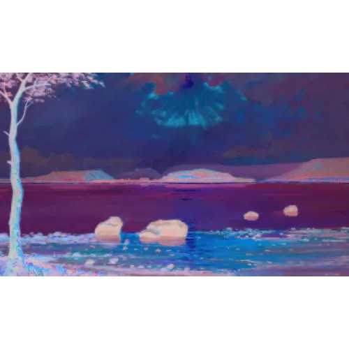 Otto Clénin — Uferpartie am Bielersee im Abendbrot.