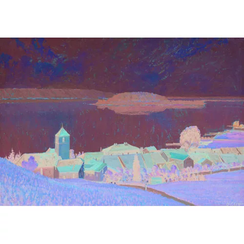 Otto Clénin — Blick auf Twann und die Petersinsel am Bielersee.